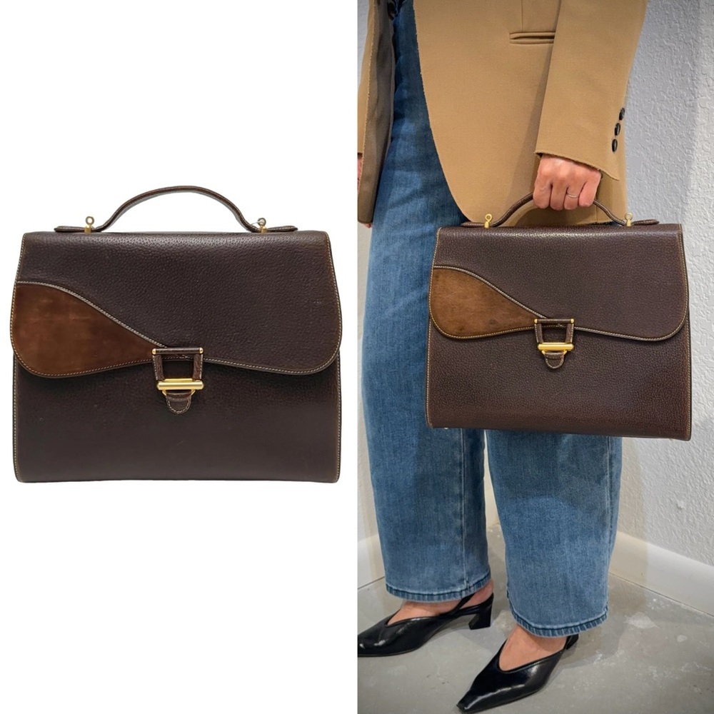 •••SOLD•••Auth Gucci 1980s Vintage Horsebit Brown Leather Suede Top Handle Bag